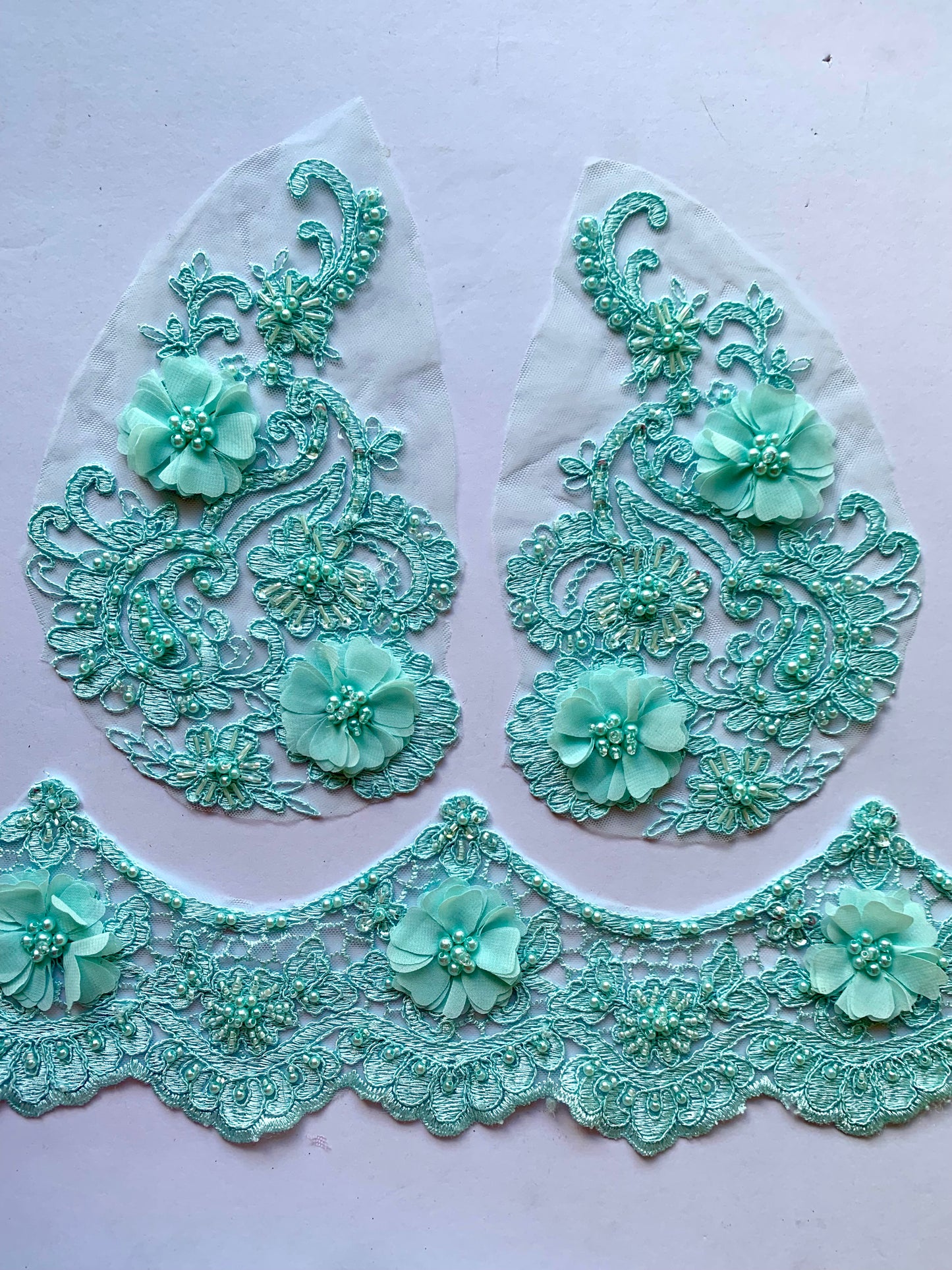 Pale Blue Beaded Applique #2 - BL#16