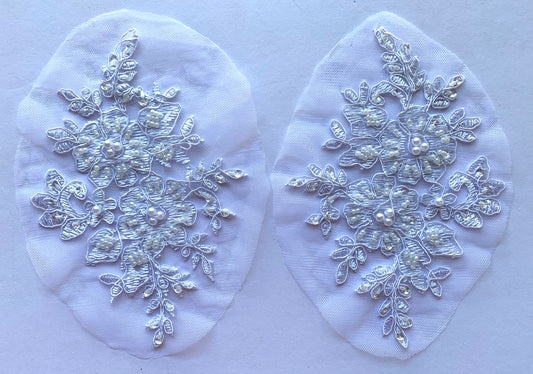 White Beaded Applique- #4 - BL#8