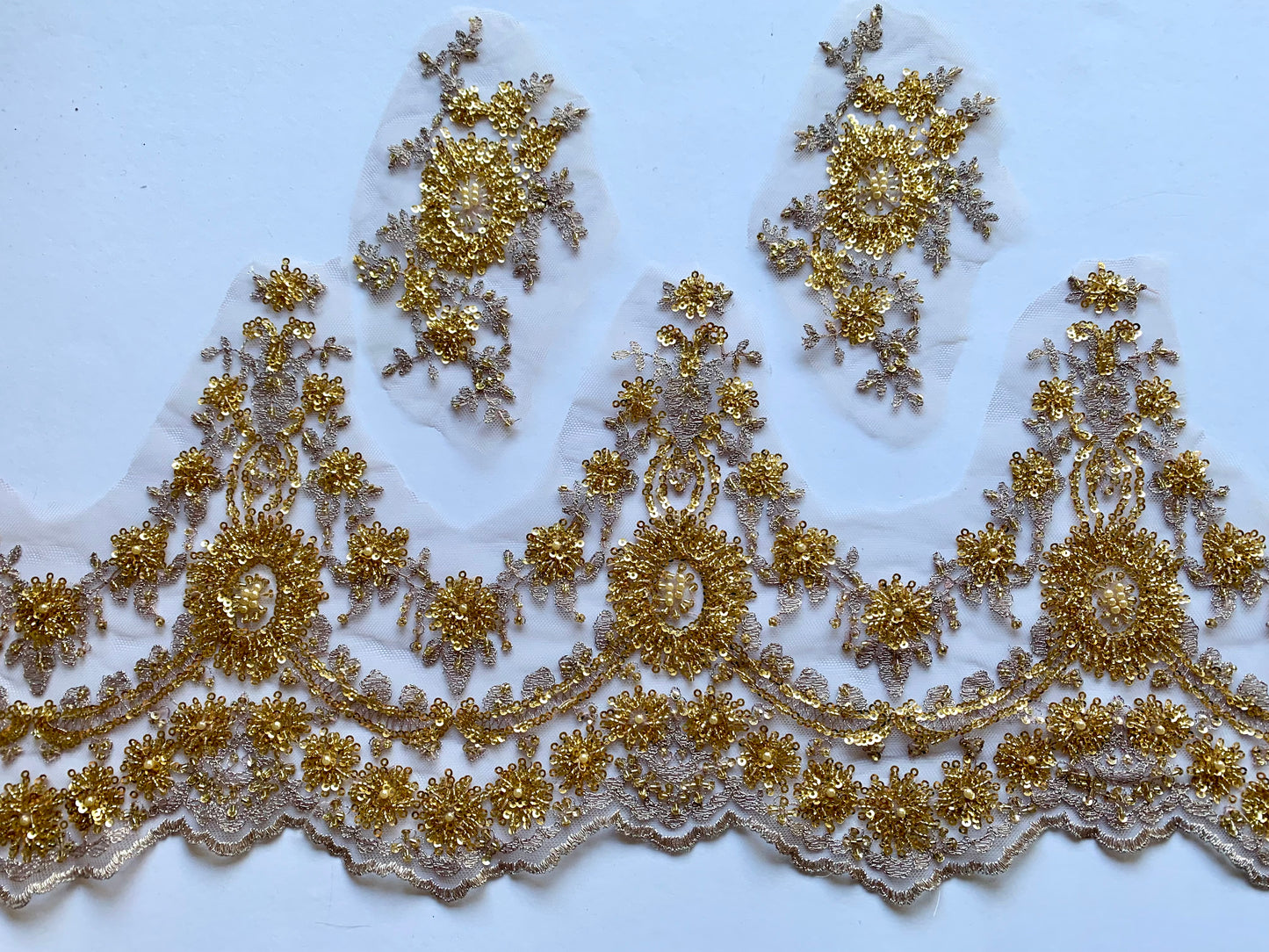 Beaded Lace Border - Light Coffee and Gold