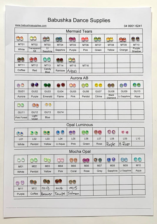 Special Effects Rhinestones #2 - Colour Chart