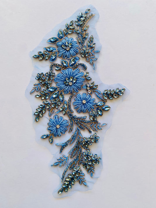 Beaded Glass Blue Applique - BL#32