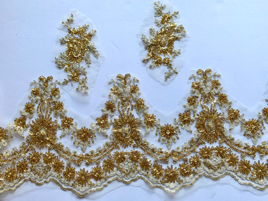 Beaded Lace Border - Pale grey and Gold