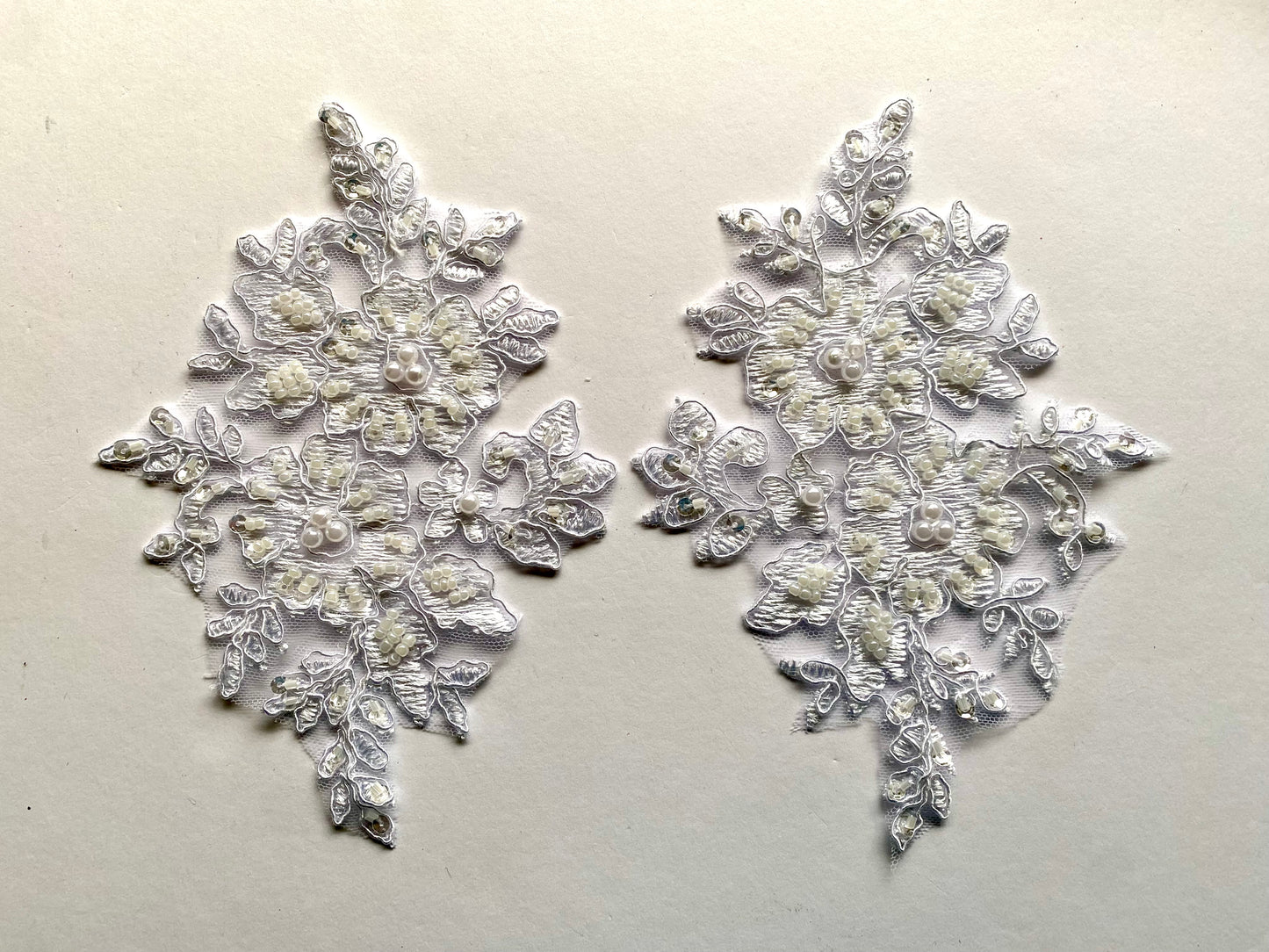 White Beaded Applique- #4 - BL#8