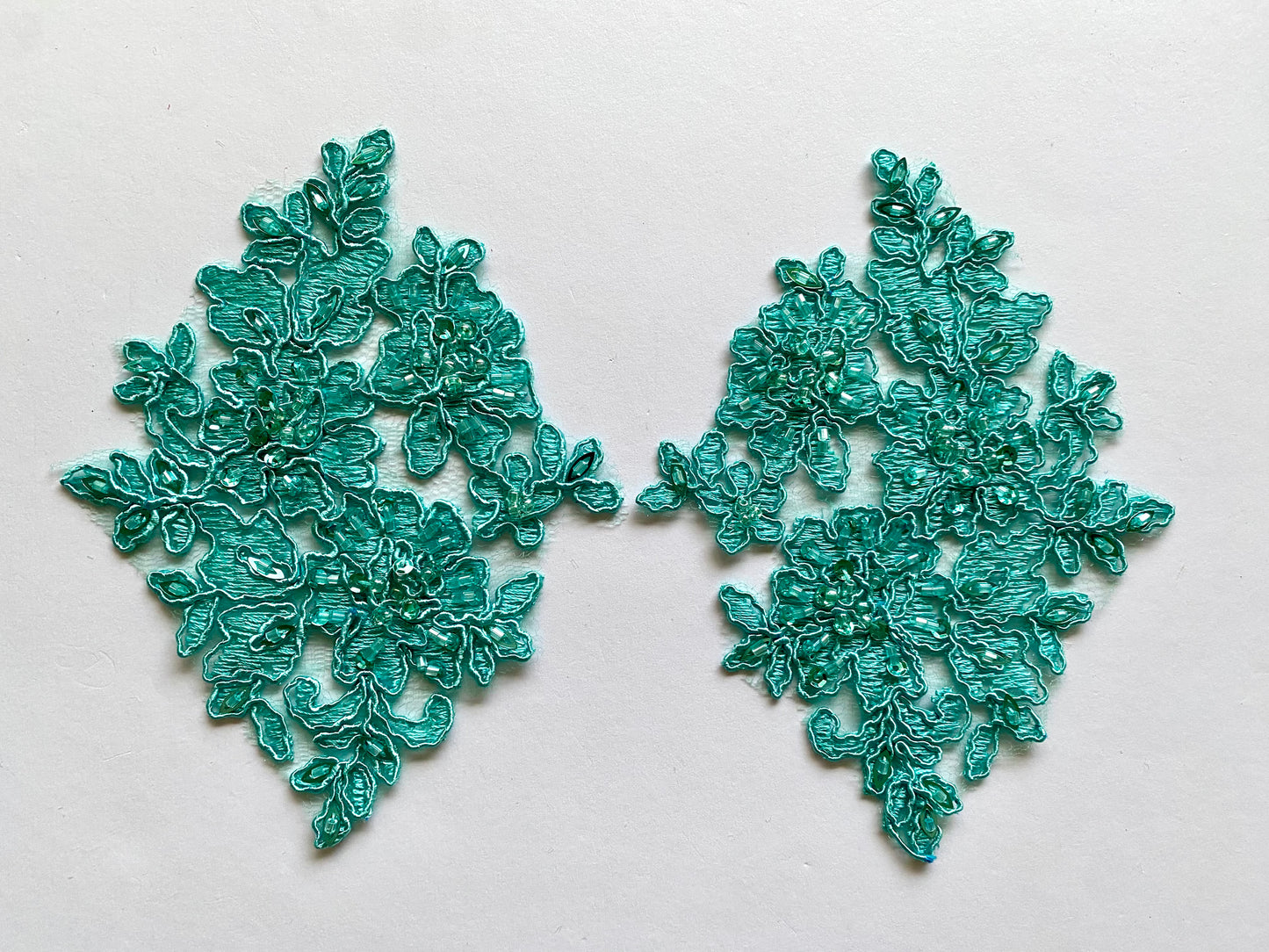 Light Jade Beaded Applique Pairs #6 - BL#9