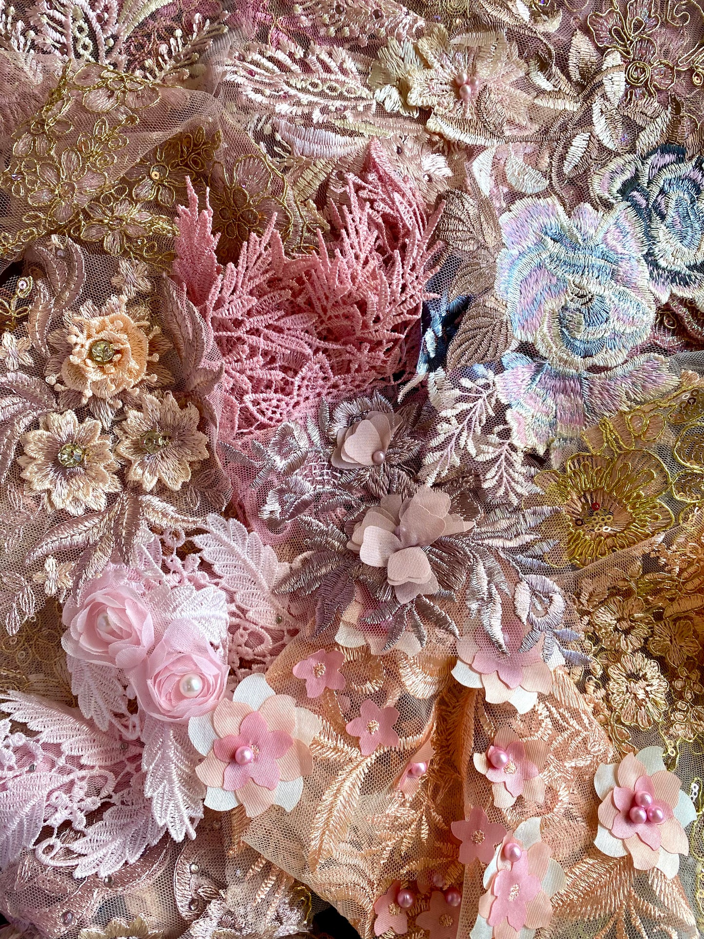 Lace Remnants -Dusky Pink and Peach Mix