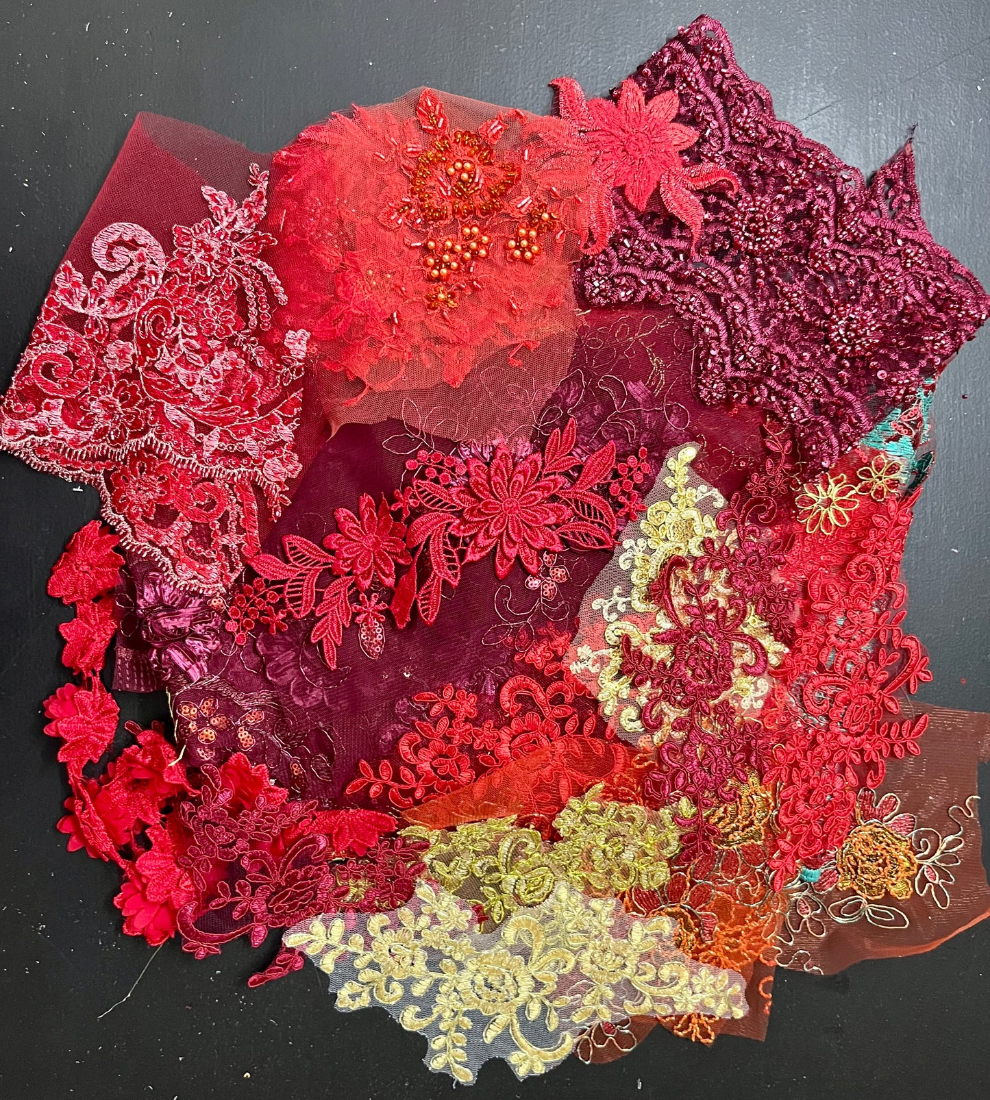 Lace Remnants -Red and Gold