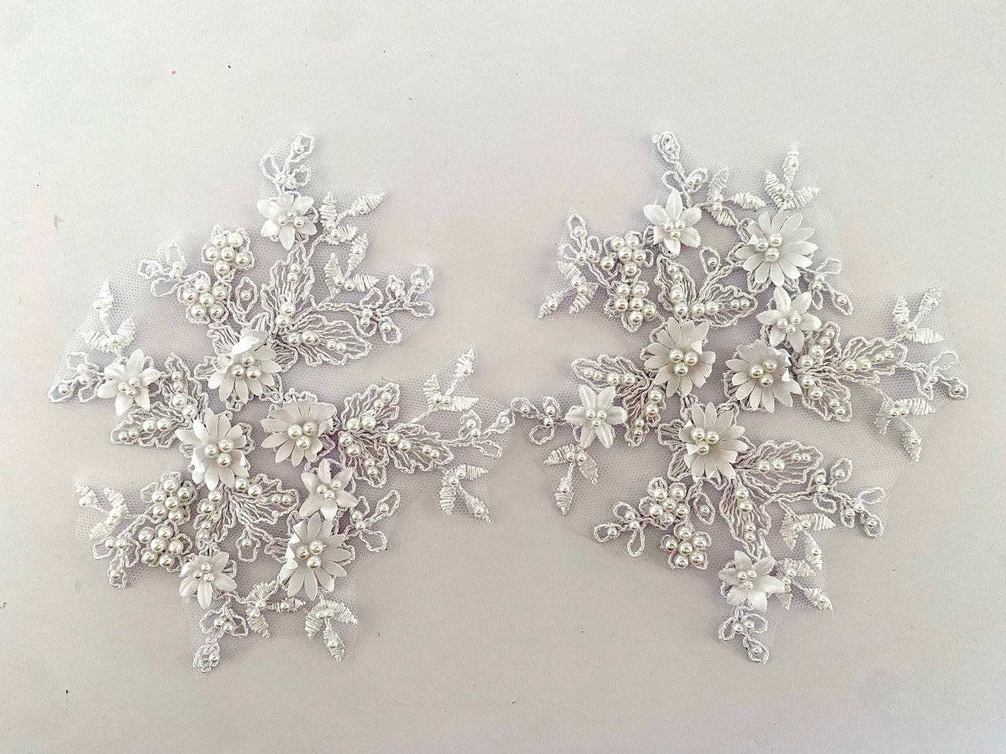 White Beaded Applique Pair - BL#28