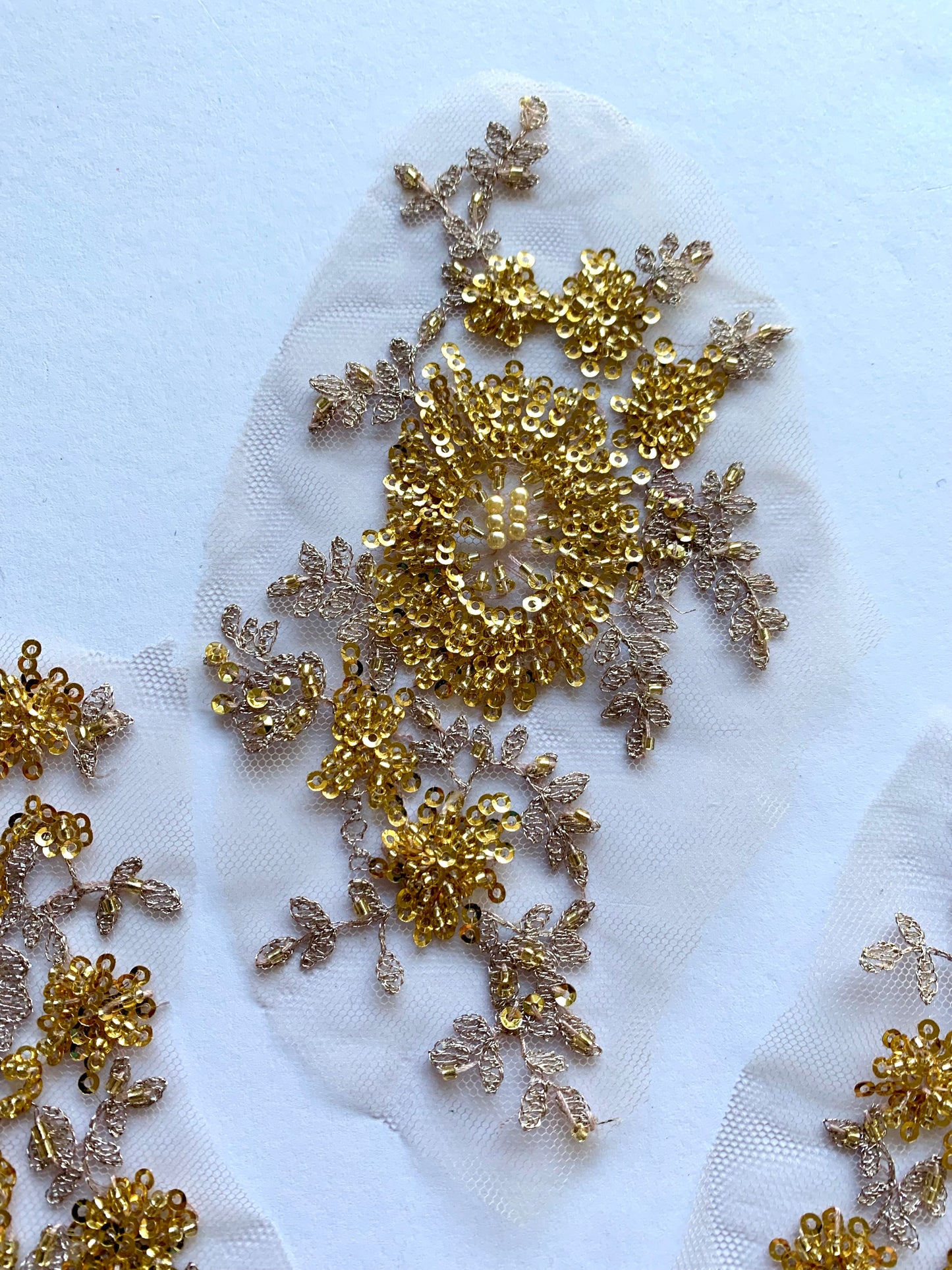 Beaded Lace Border - Light Coffee and Gold
