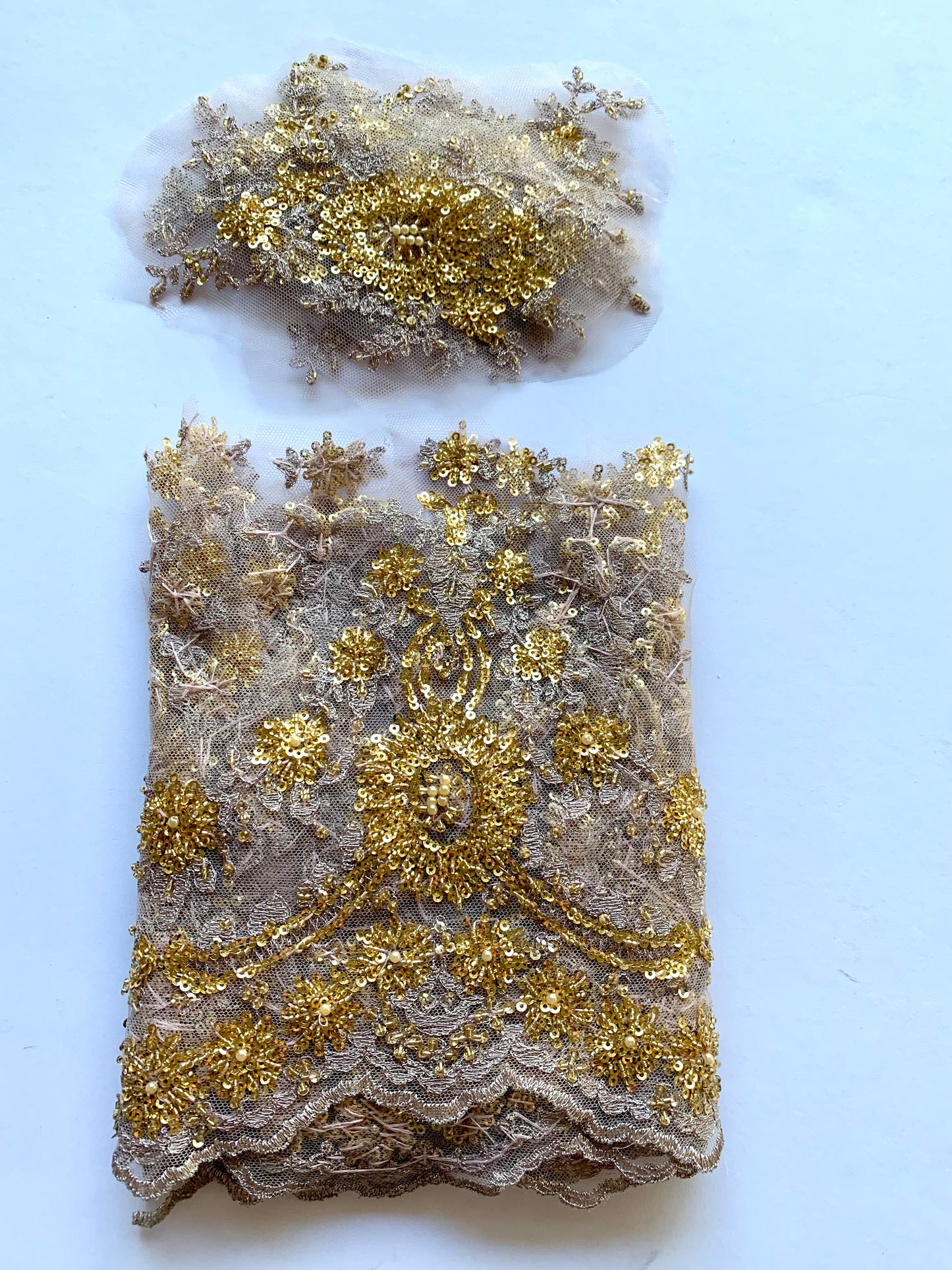 Beaded Lace Border - Light Coffee and Gold