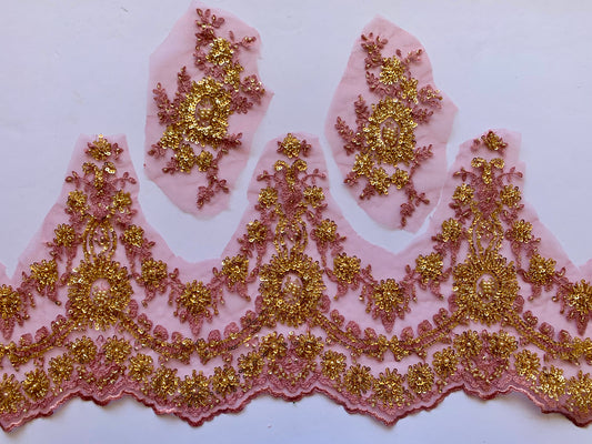 Beaded Lace Border - Dusky Pink and Gold
