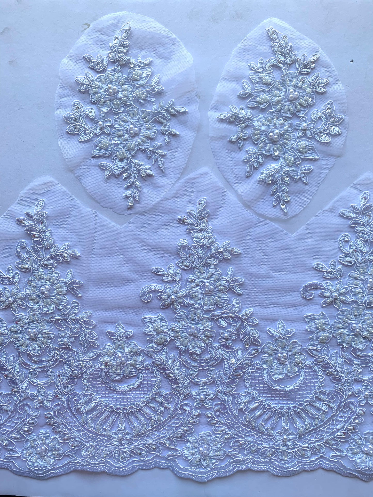 White Beaded Applique- #4 - BL#8