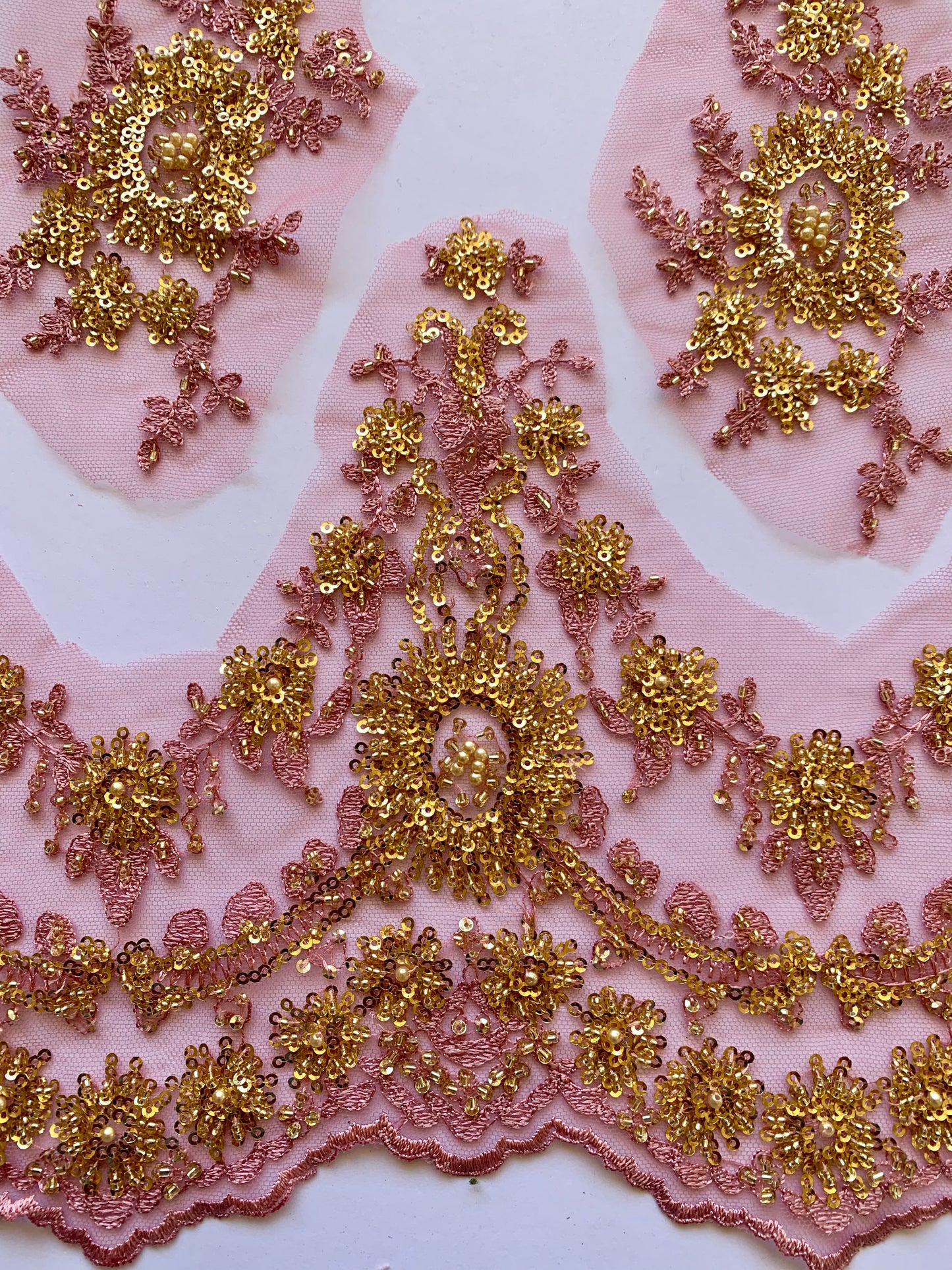Beaded Lace Border - Dusky Pink and Gold