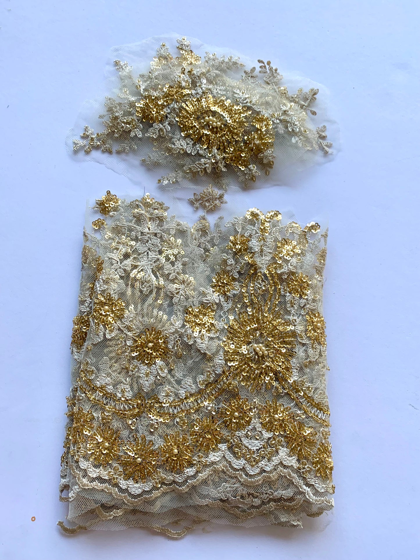 Beaded Lace Border - Pale grey and Gold