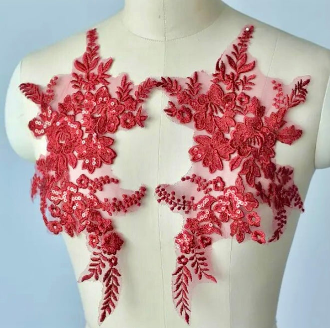 Red Lace Applique Pair - LA#3