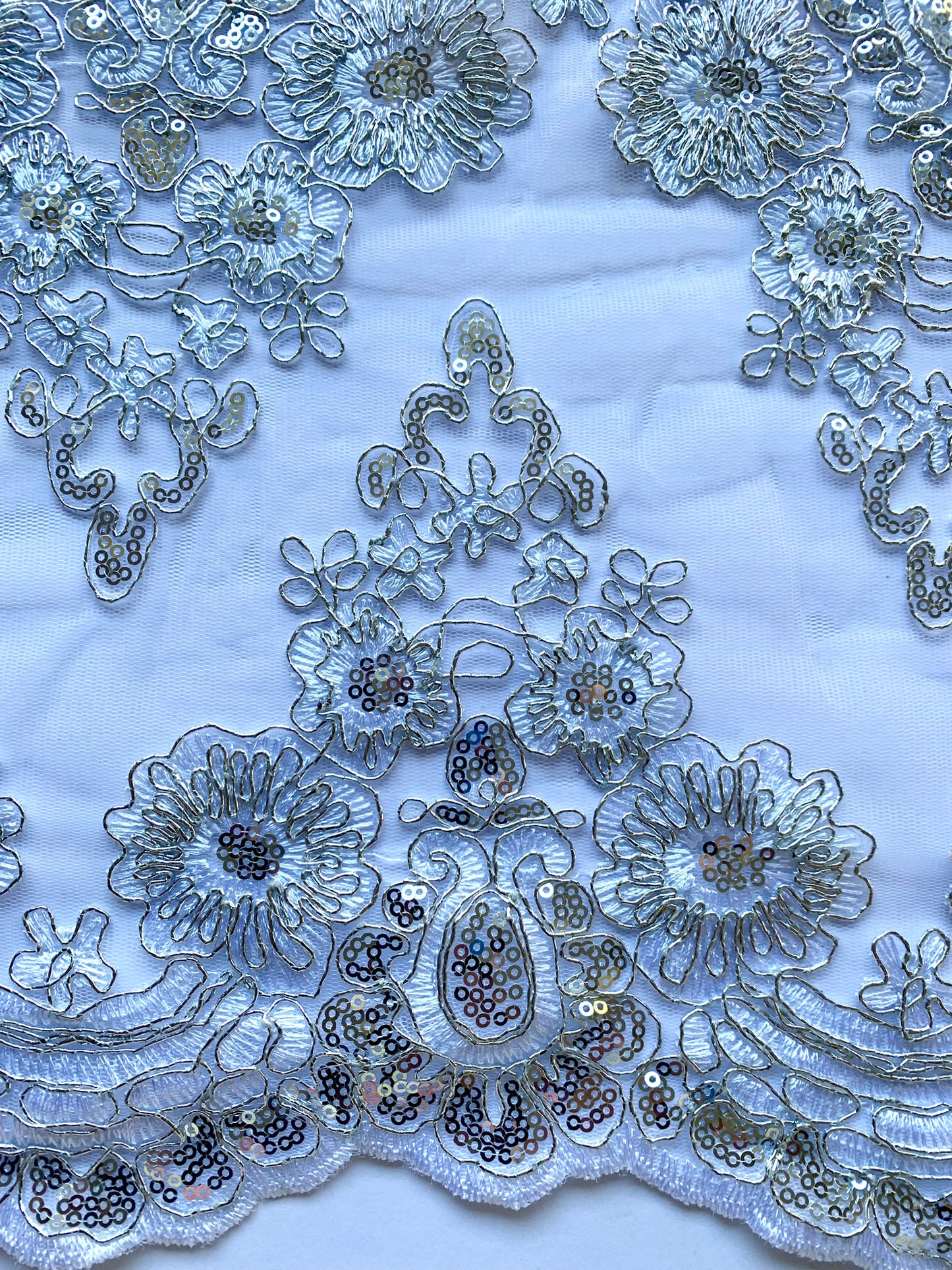 Ella Lace Border -White and Silver