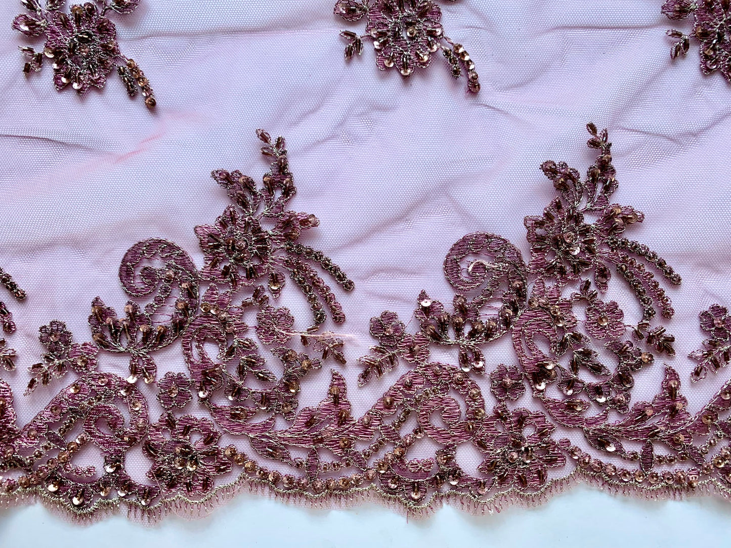 Delicate Beaded Lace Border - Purple Mauve