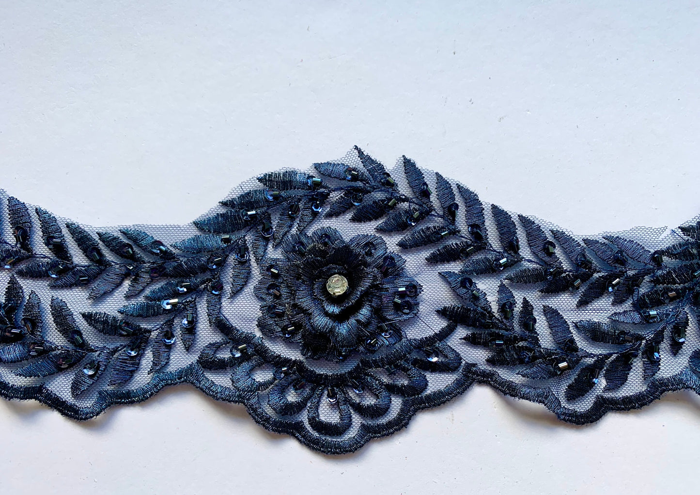 Navy Beaded Lace Border Trim -#2 -BBT#5