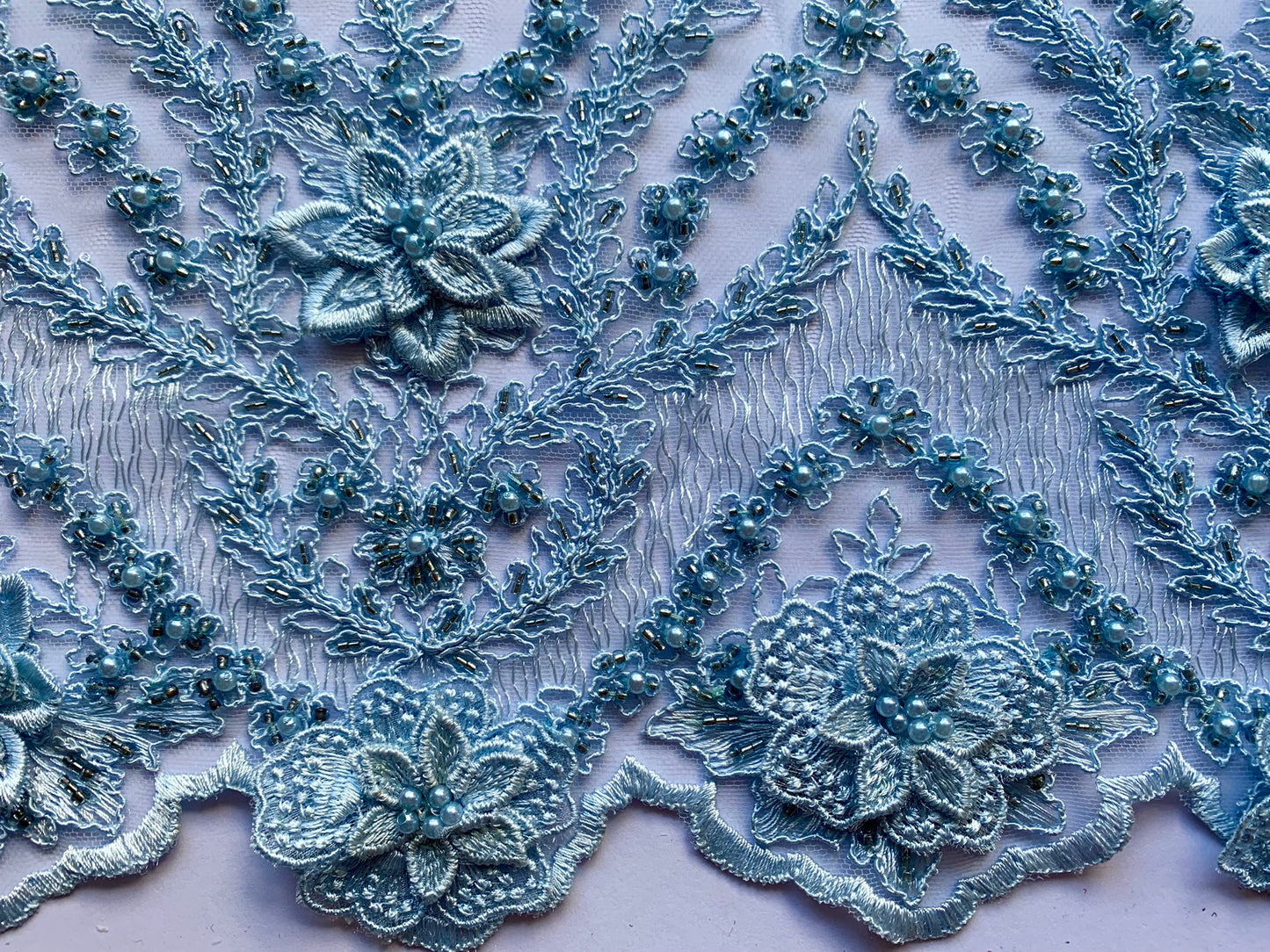 Dusky Blue Beaded Lace Trim -BLT#1