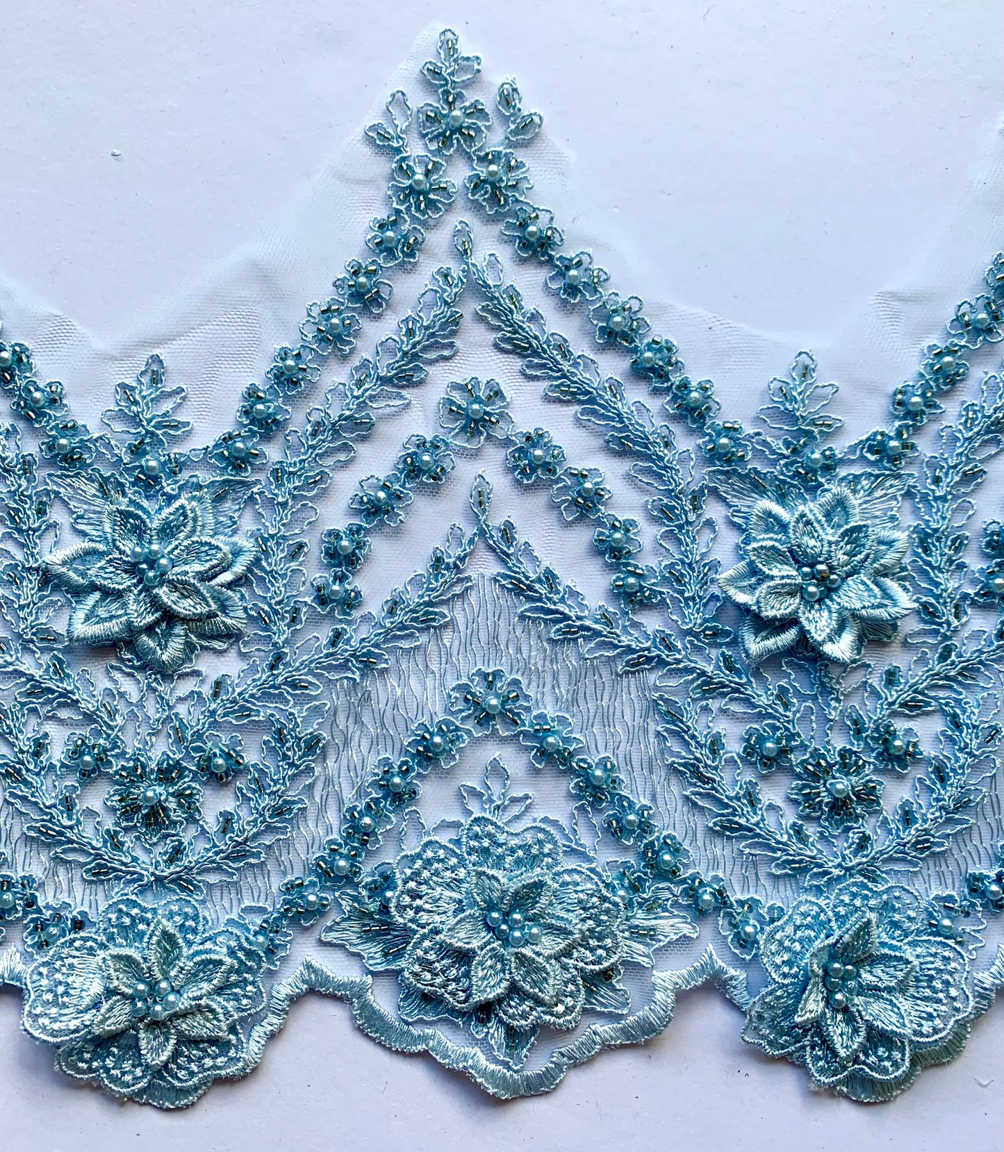 Dusky Blue Beaded Lace Trim -BLT#1