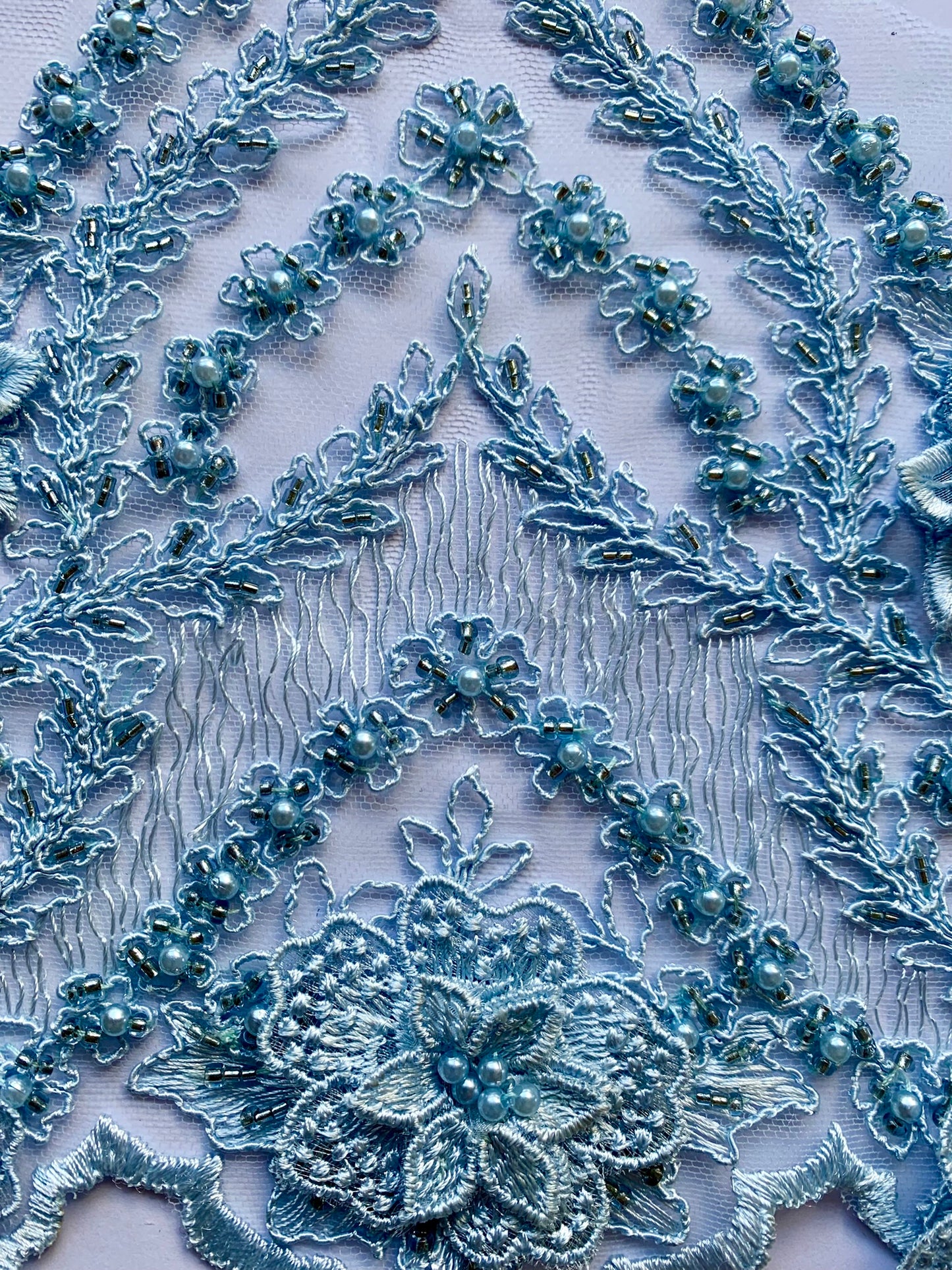 Dusky Blue Beaded Lace Trim -BLT#1