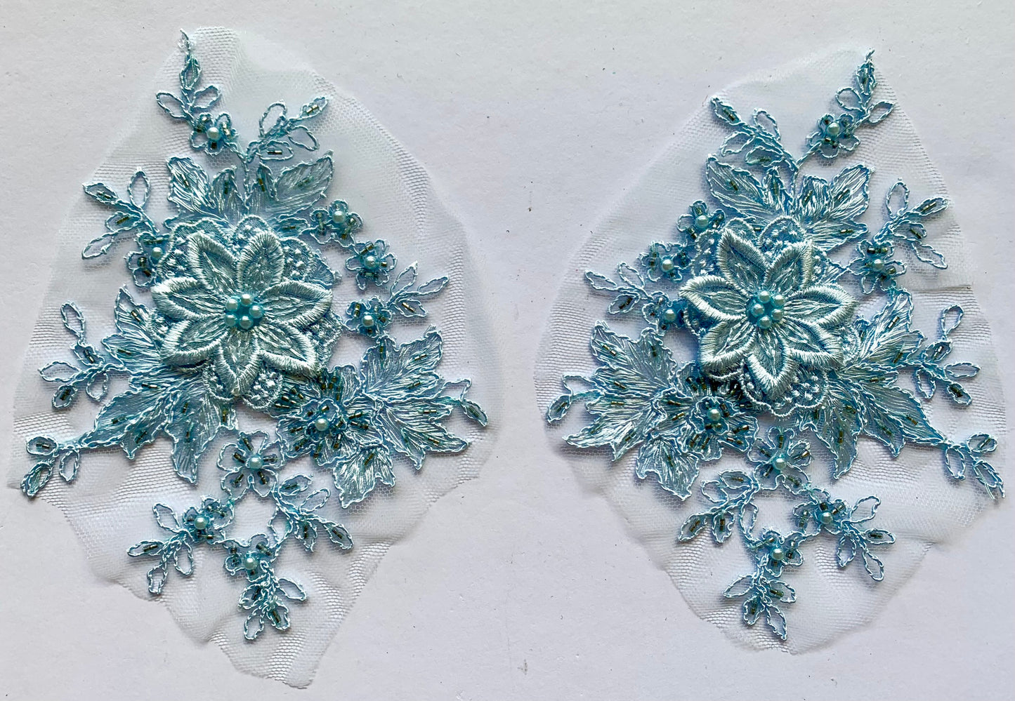 Dusky Blue Beaded Lace Trim -BLT#1