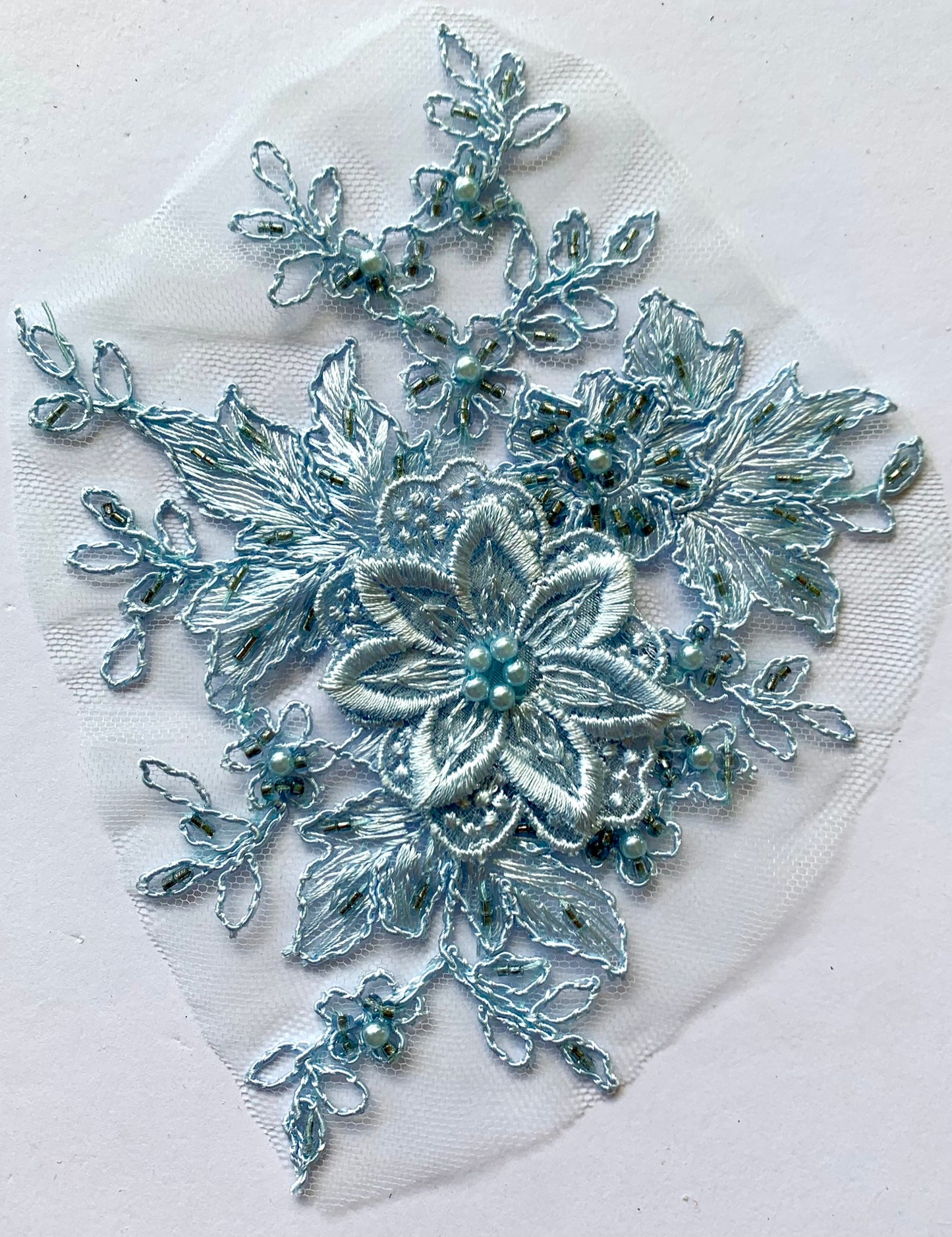 Dusky Blue Beaded Applique - NBL#14