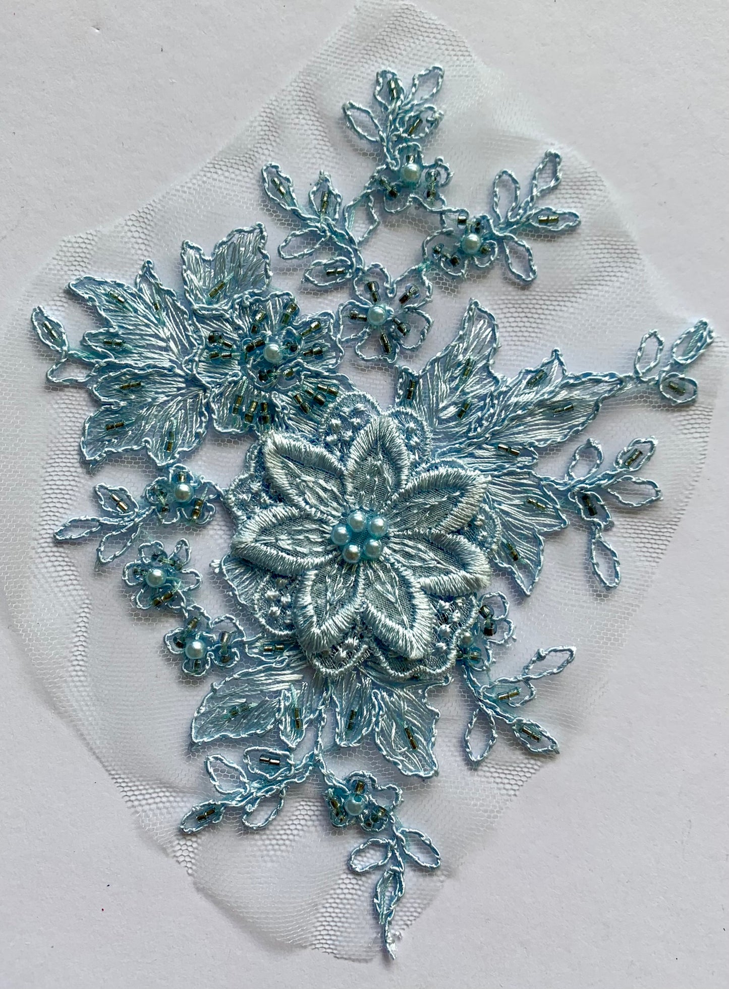 Dusky Blue Beaded Applique - NBL#14