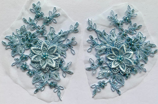 Dusky Blue Beaded Applique - BL#10