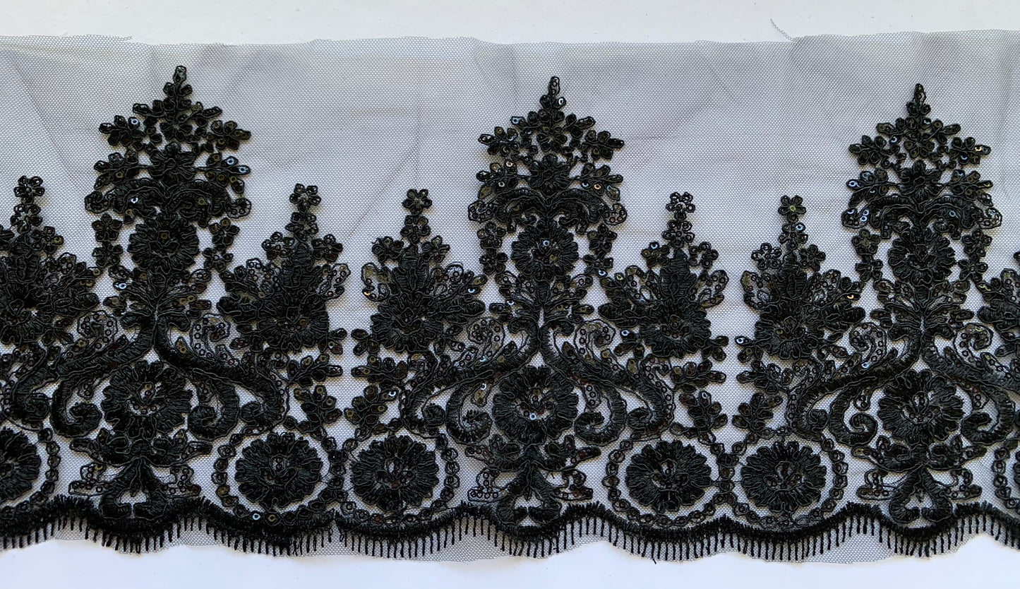 Black Sequin Lace Border Trim - LBT#16