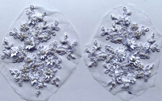White Beaded Applique Pair - BL#28