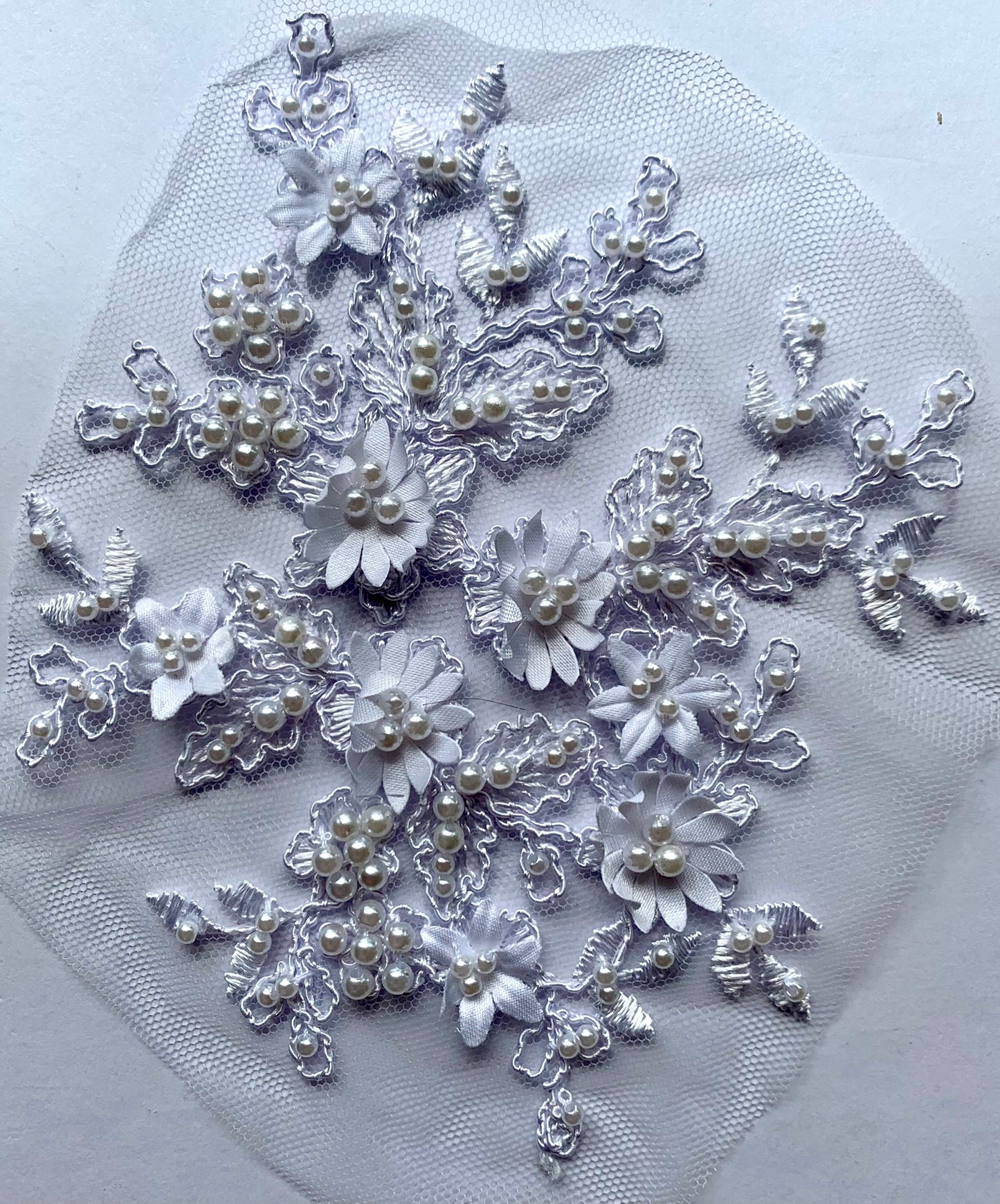 White Beaded Applique Pair - BL#28