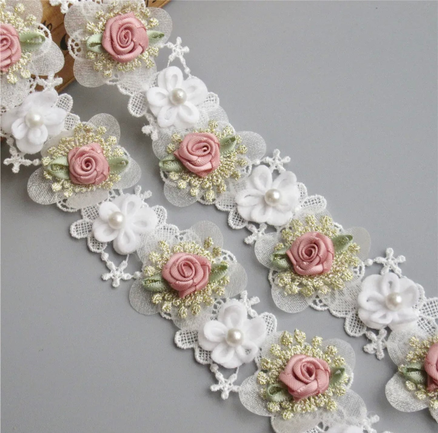 Gold Pearl Rose Flower Trim #3