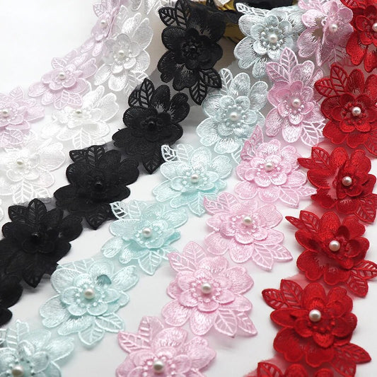 Pearl Lace Flower Trim- 8 Colours