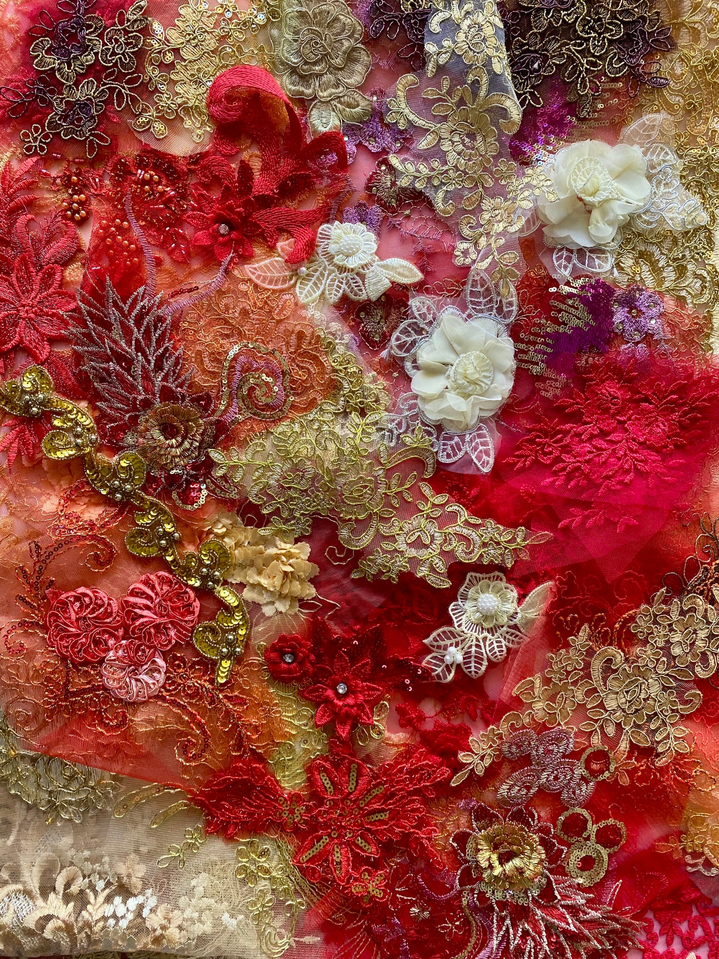 Lace Remnants -Red and Gold