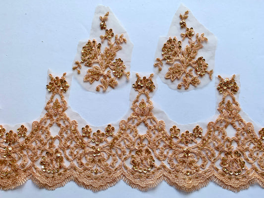 Iris Beaded Lace Border - Peach