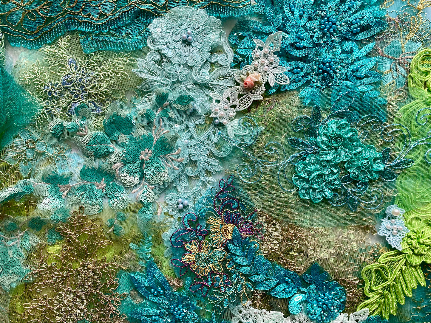 Lace Remnants -Light Green Mix