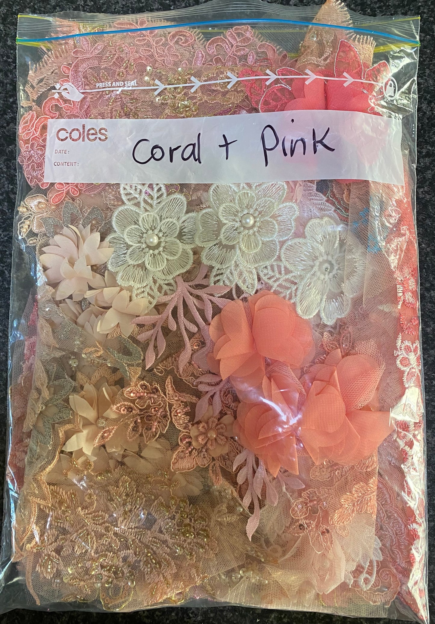 Lace Remnants -Coral Peach and Pink Mix