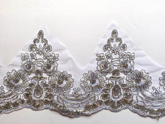 Ella Lace Border -White and Silver