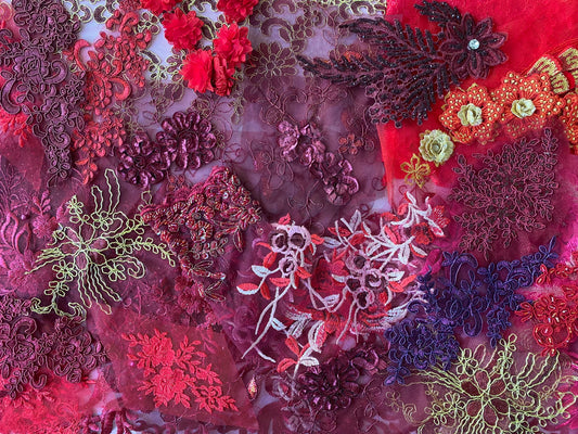 Lace Remnants -Wine and Red Mix