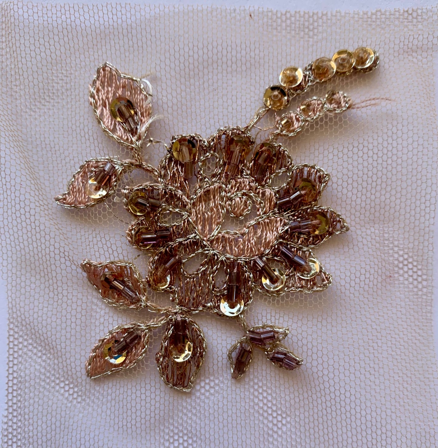 Delicate Beaded Lace Border - Light Coffee