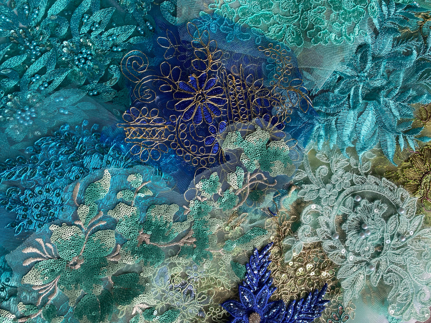 Lace Remnants -Blue and Green Mix