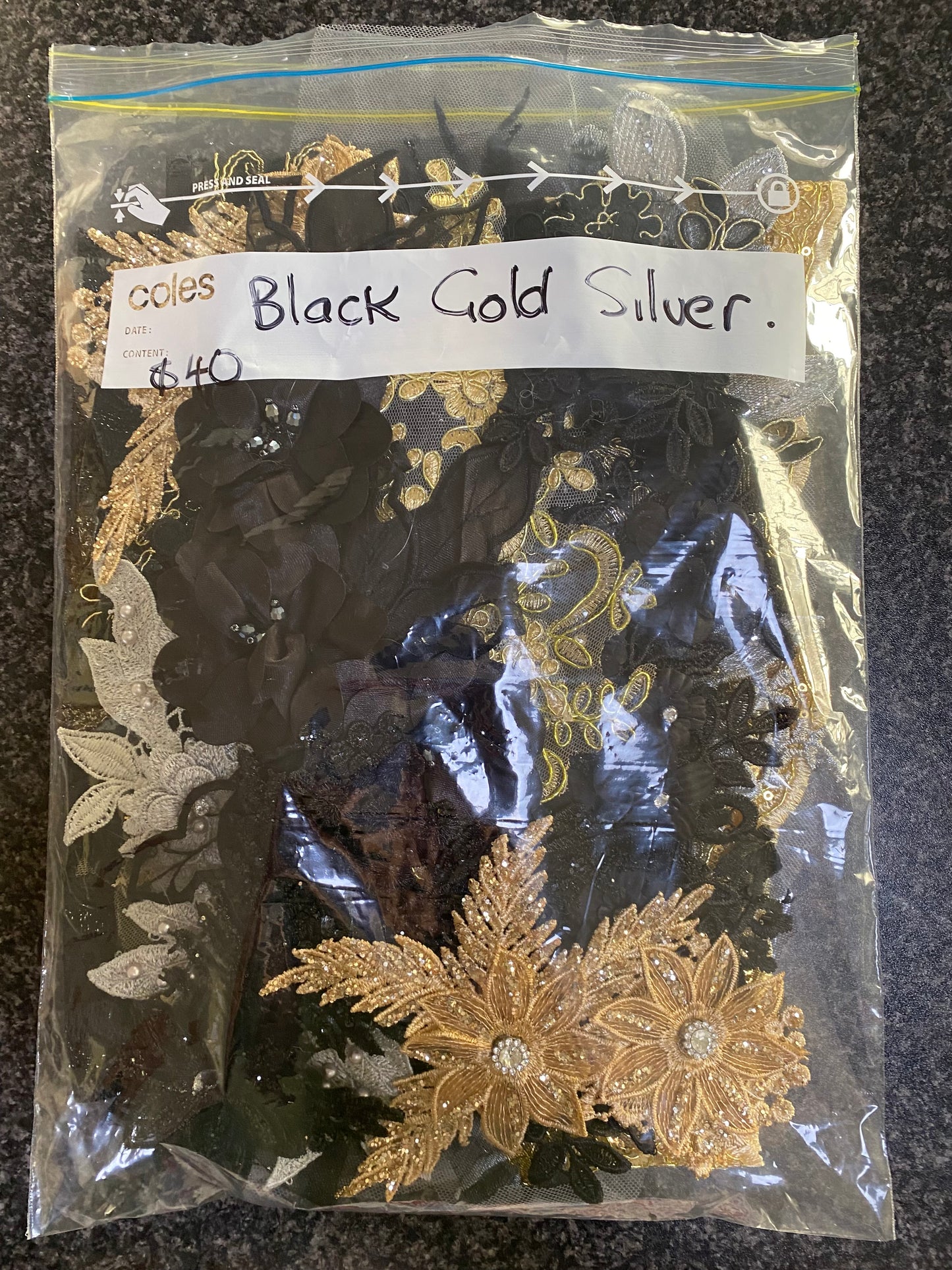 Lace Remnants -Black, Gold and Silver