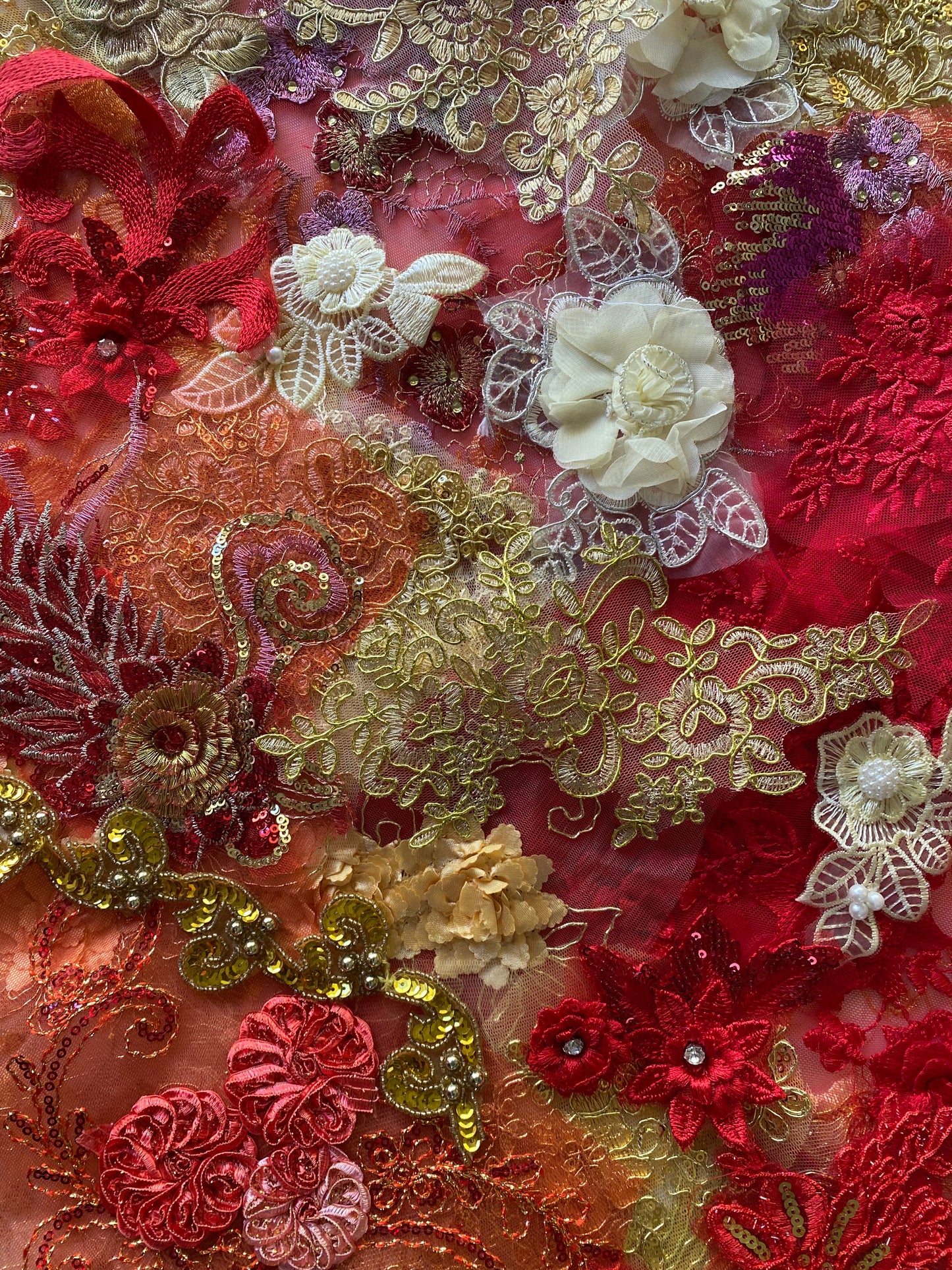 Lace Remnants -Red and Gold