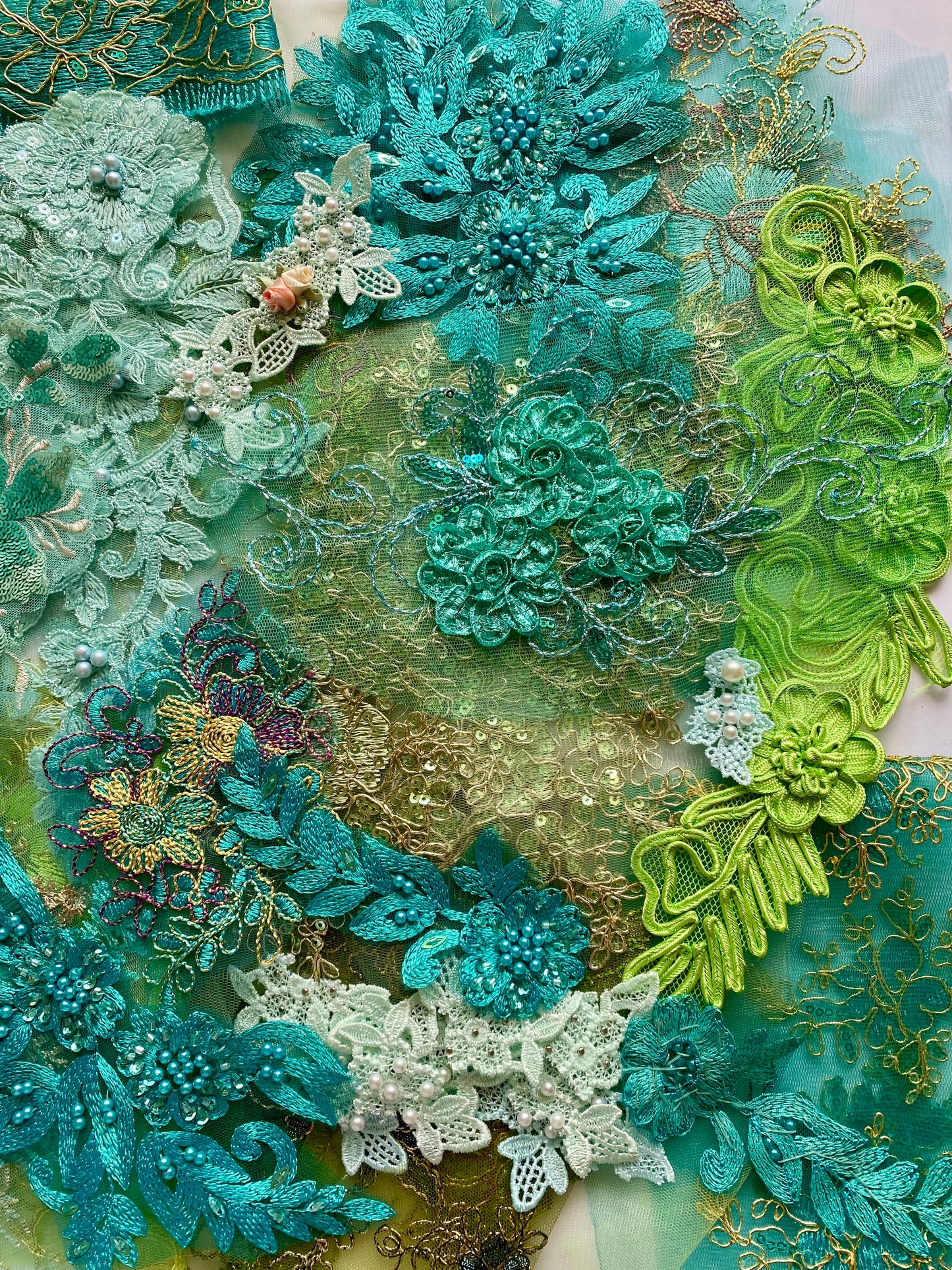 Lace Remnants -Light Green Mix