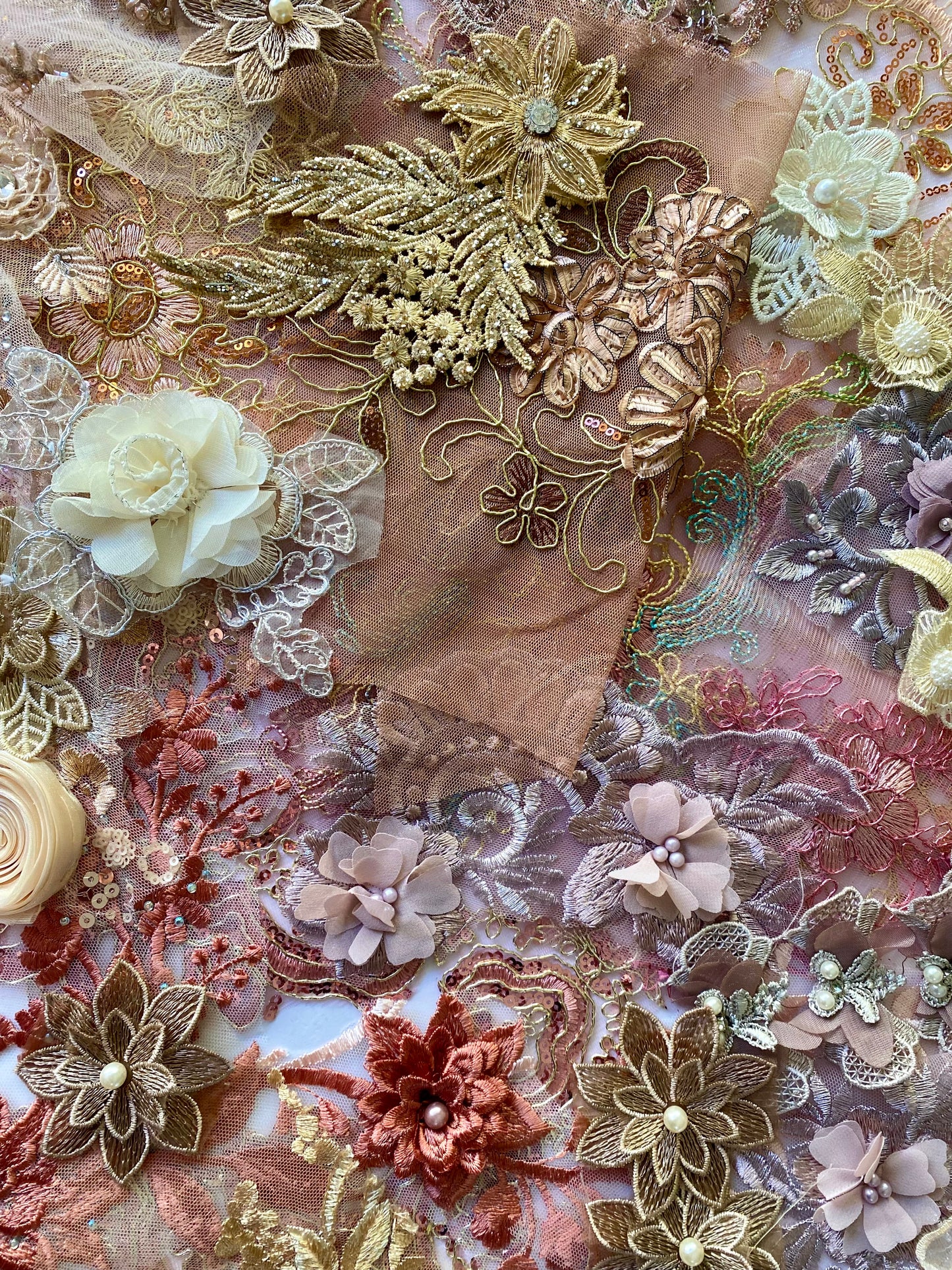 Lace Remnants -#17 Coffee and Dusky Pink