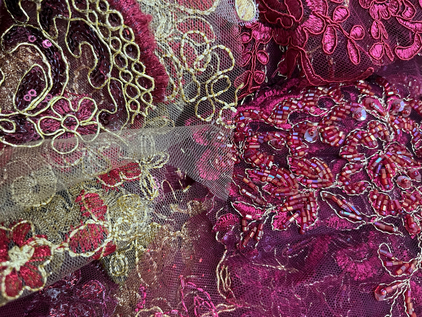 Lace Remnants -Wine and Gold