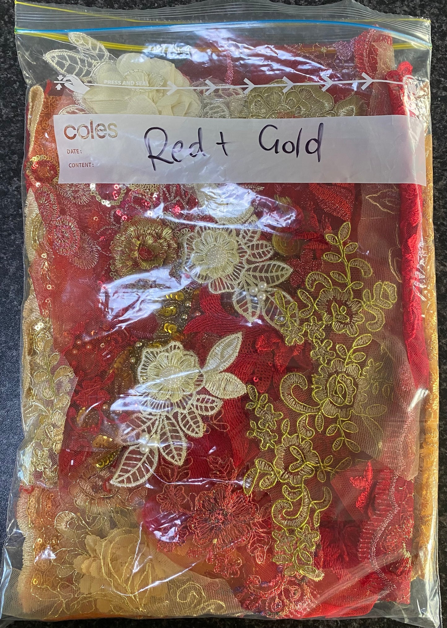 Lace Remnants -Red and Gold