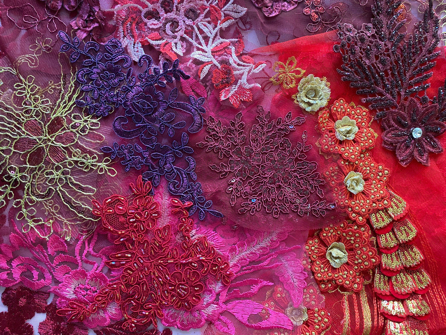 Lace Remnants -Wine and Red Mix