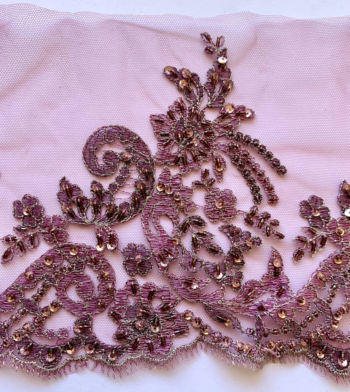 Delicate Beaded Lace Border - Purple Mauve