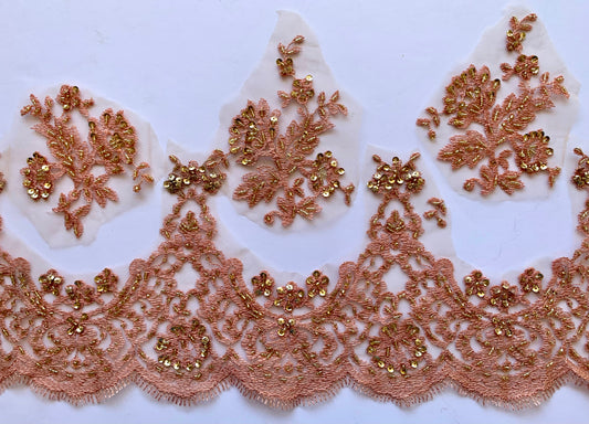 Iris Beaded Lace Border - Dusky Pink